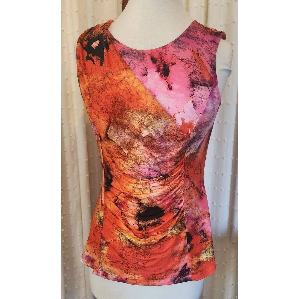 F17 Soft Works bright colored Orang tank with ruching in front. Fall Colors